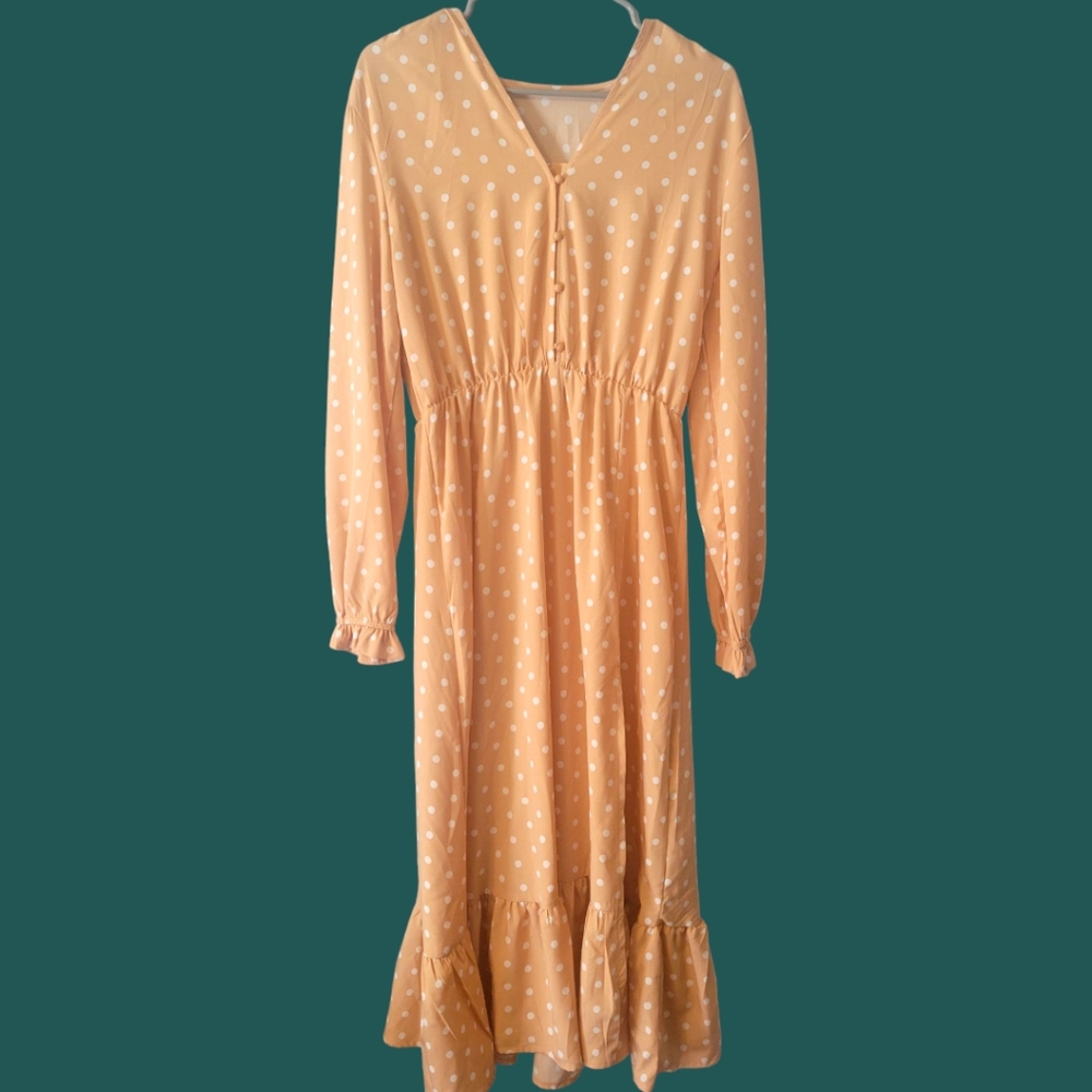 Peach Polka Dot Perfect Springtime Dress Size M